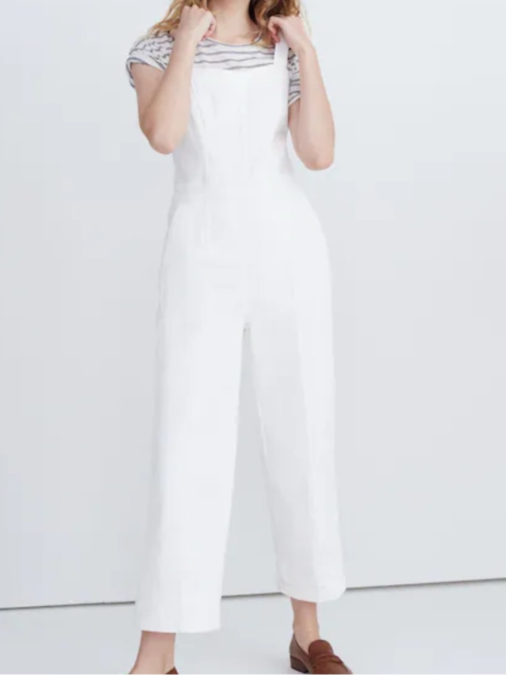 Madewell Denim Seamed Wide-Leg Jumpsuit in Pure White Size 6